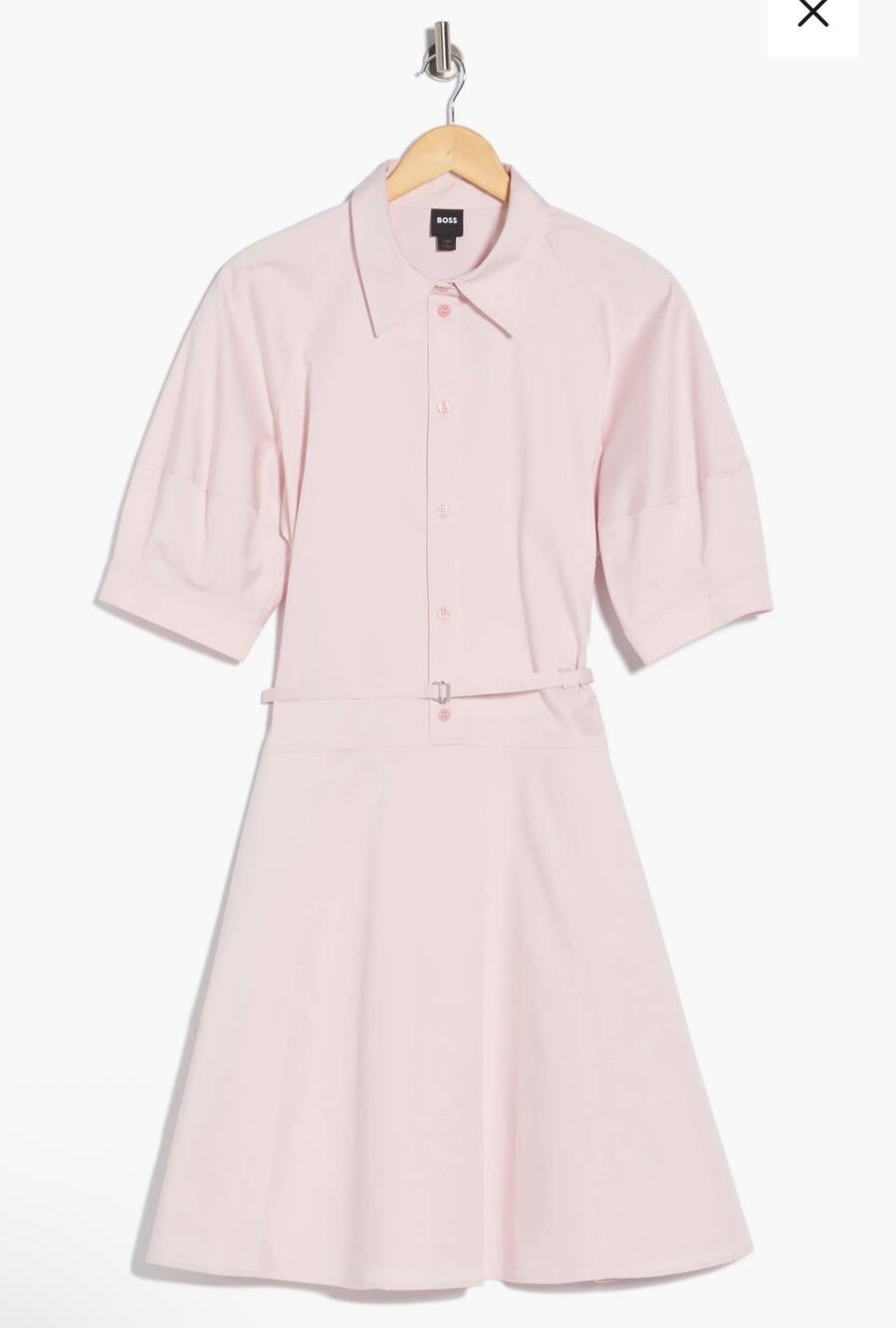 BOSS Delaurena Cotton Shirt Dress Light Pink cottage Belted Short Sleeve Midi